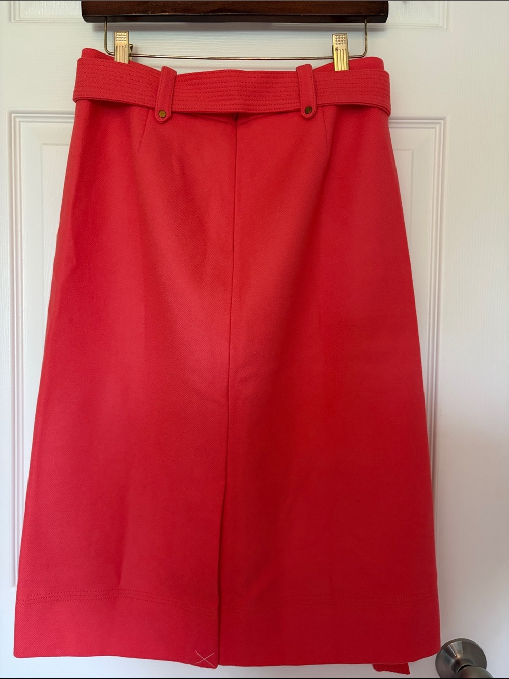 J. Crew Deep Coral Wool Midi Skirt with Self-Tie Belt - Picture 4 of 10